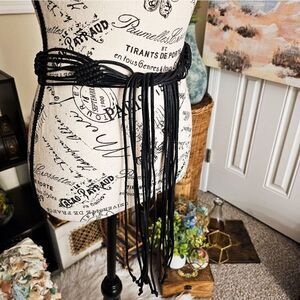 New Stylish Faux Leather Black Macrame Tassel Detail Statement Belt.